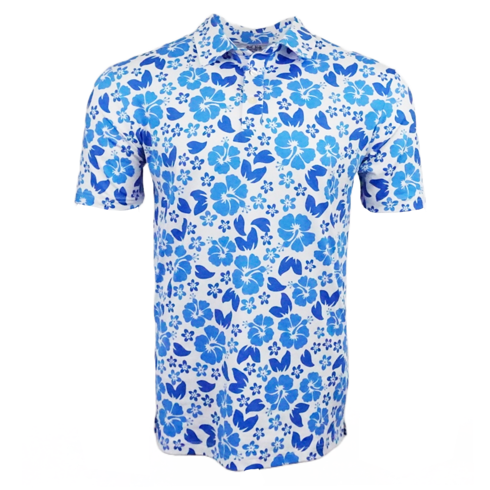 Blue Hibiscus Hawaiian Print Men's Golf Shirts