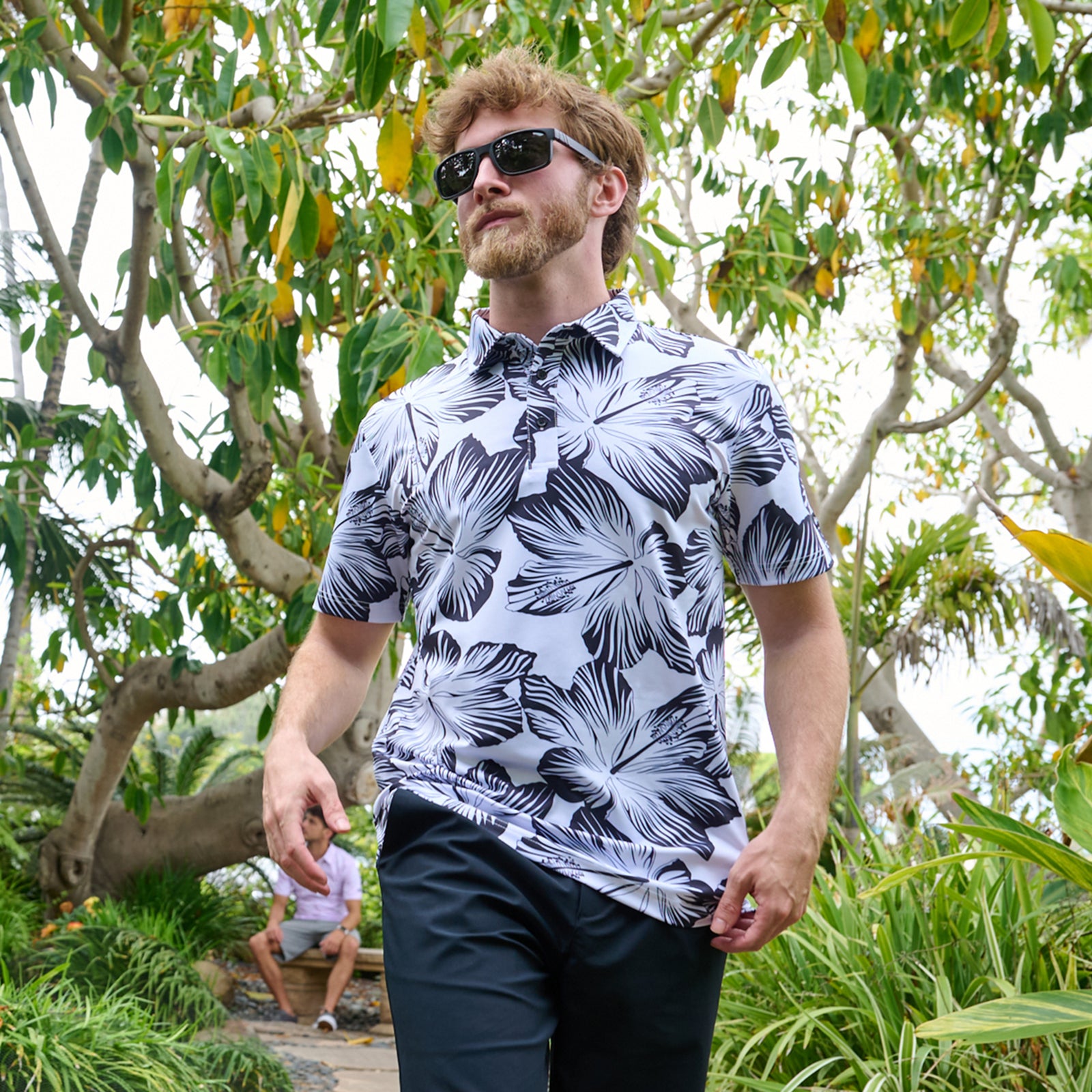 Black Hibiscus Golf Polo | Hawaiian Golf Shirts | Kaipar Clothing
