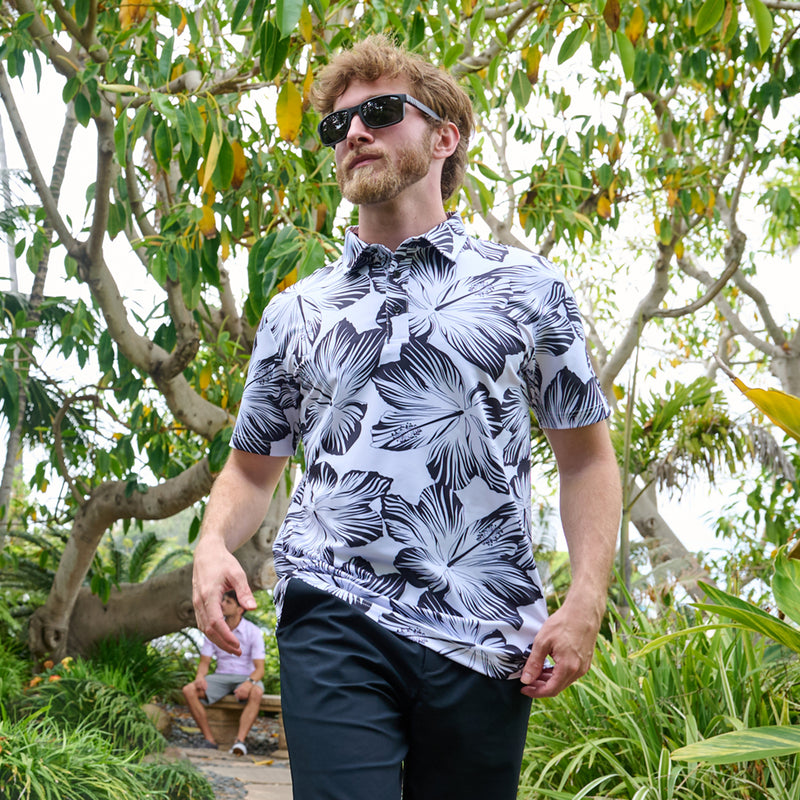Black Hibiscus Golf Polo | Hawaiian Golf Shirts | Kaipar Clothing