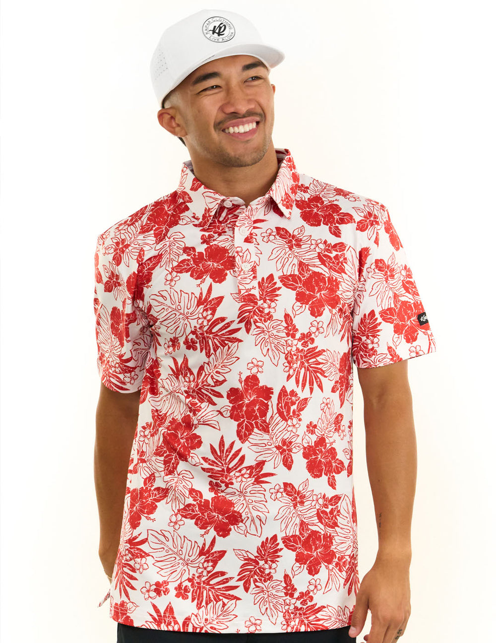 local golf Big Hawaiian S/S SHIRTセットアップ Red Hibiscus Golf Polo | Hawaiian Golf Shirts | Kaipar Clothing